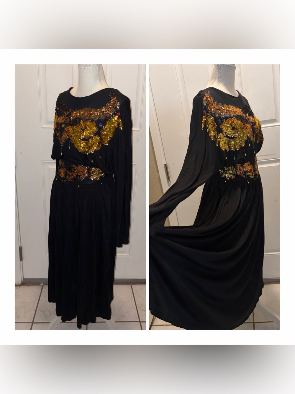 Vtg 80s LAUREL by ESCADA 2Pc Sequin Blouse+ Maxi Skirt Set OneSize/Fits S*MENDED